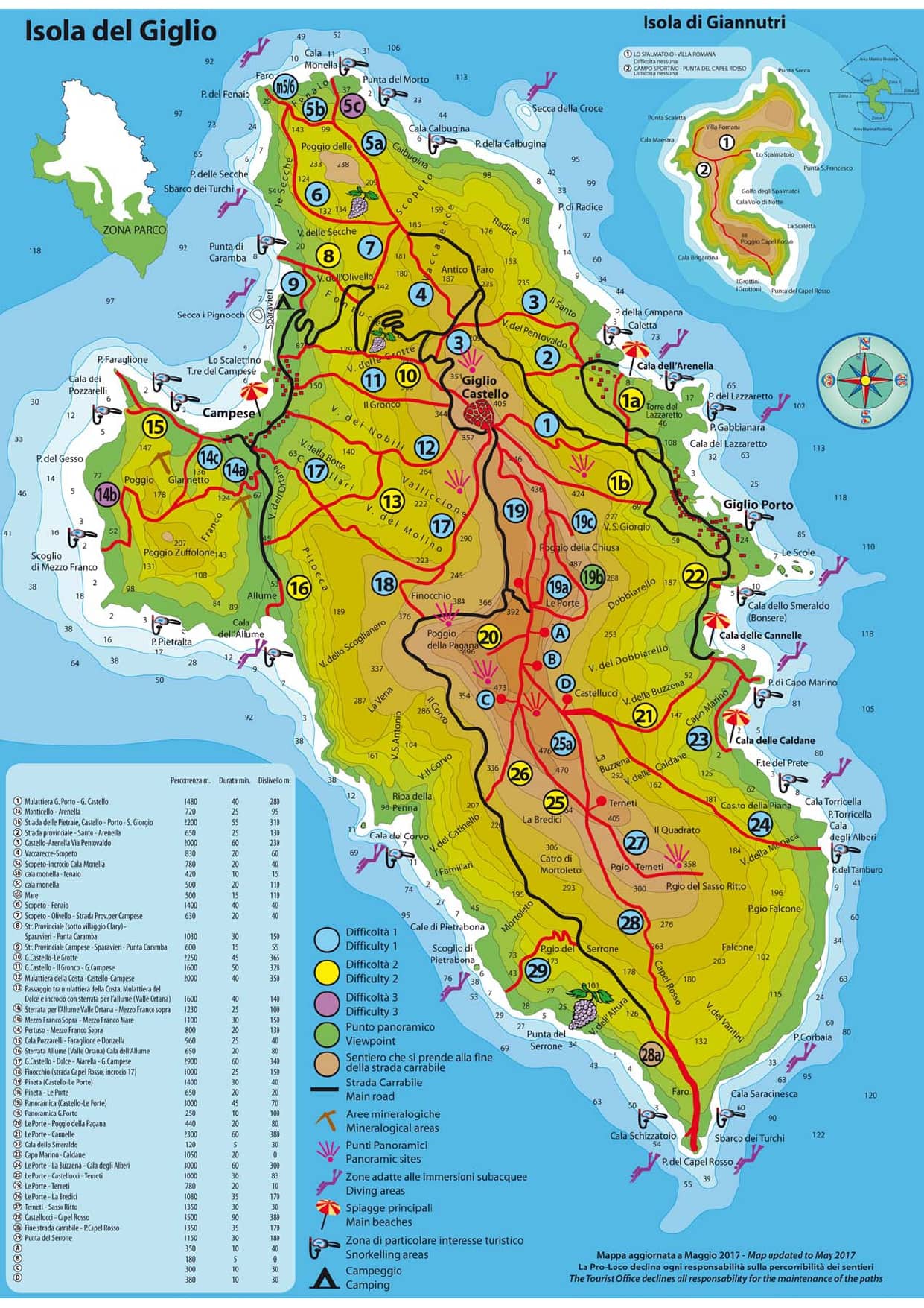 Mappa sentieri Isola del Giglio