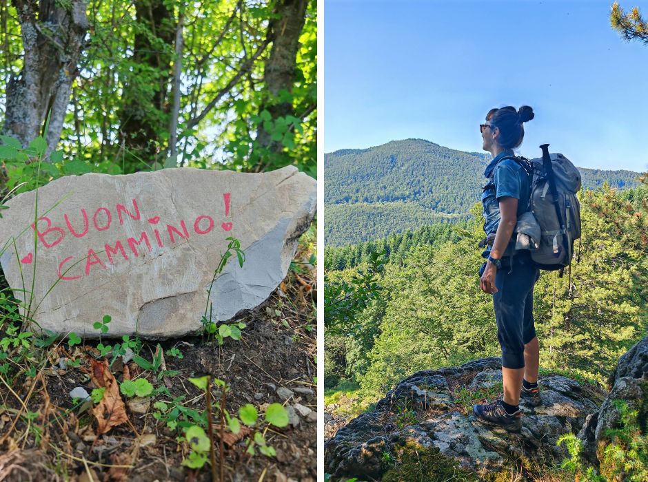 Valentina Miozzo col suo zaino sulla Via Vandelli
