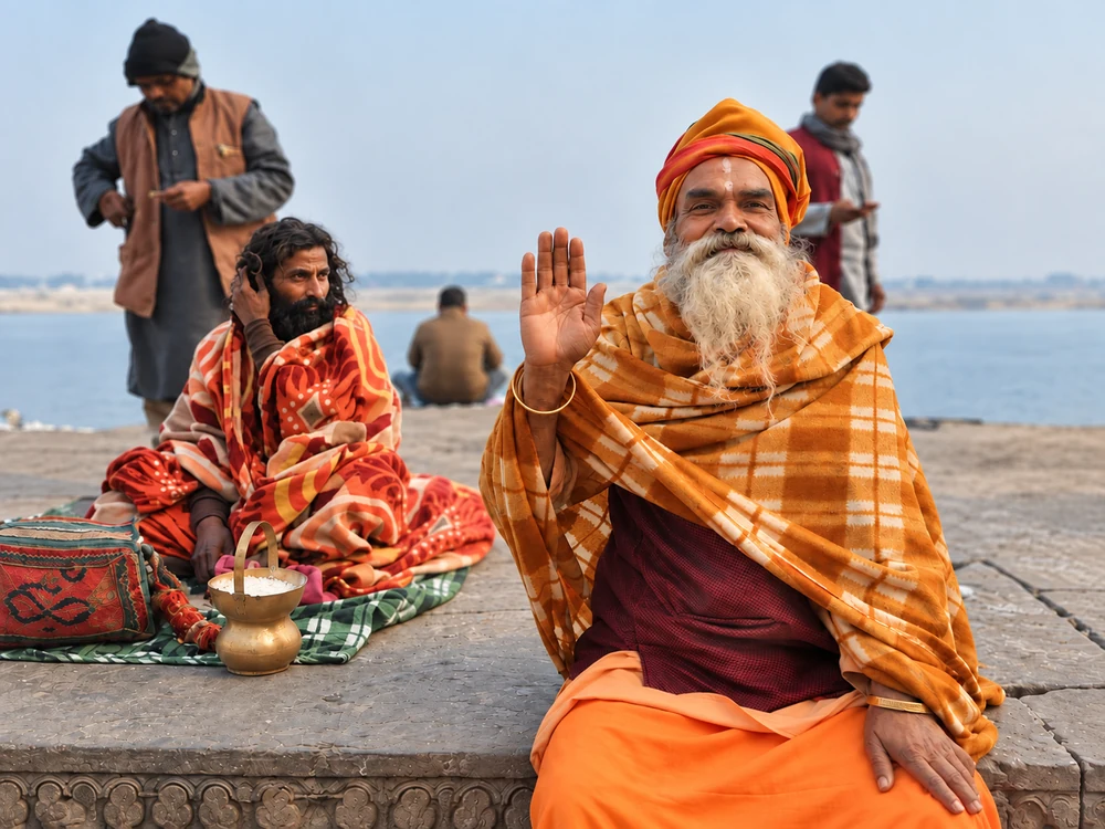 Sadhu in riva al Gange 